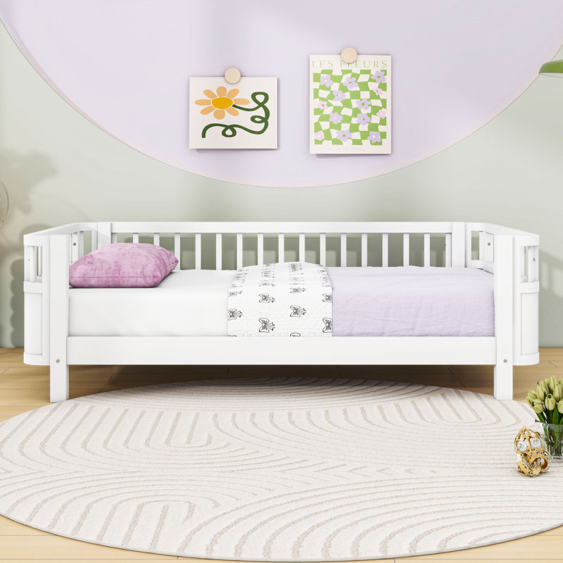 Wood Platform Bed with Slats, Twin, White