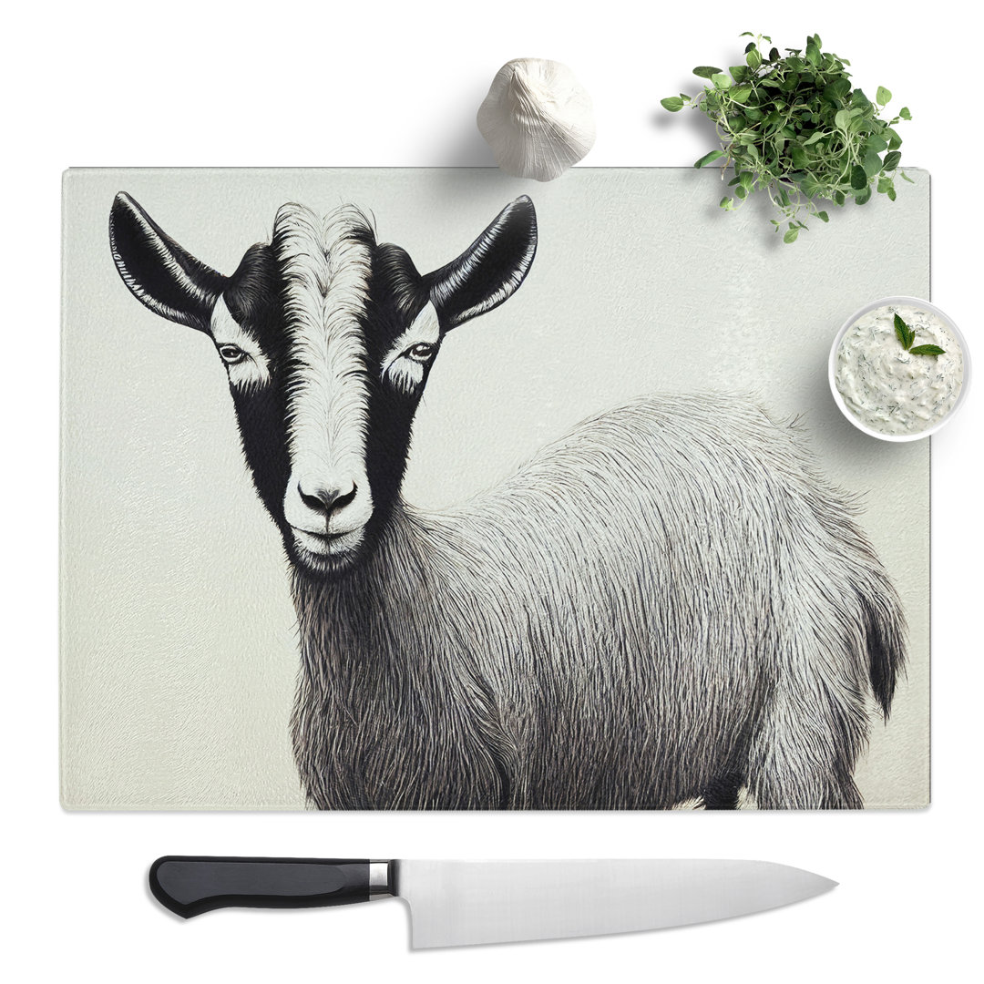 Portrait Of A Goat  Glass Chopping Board