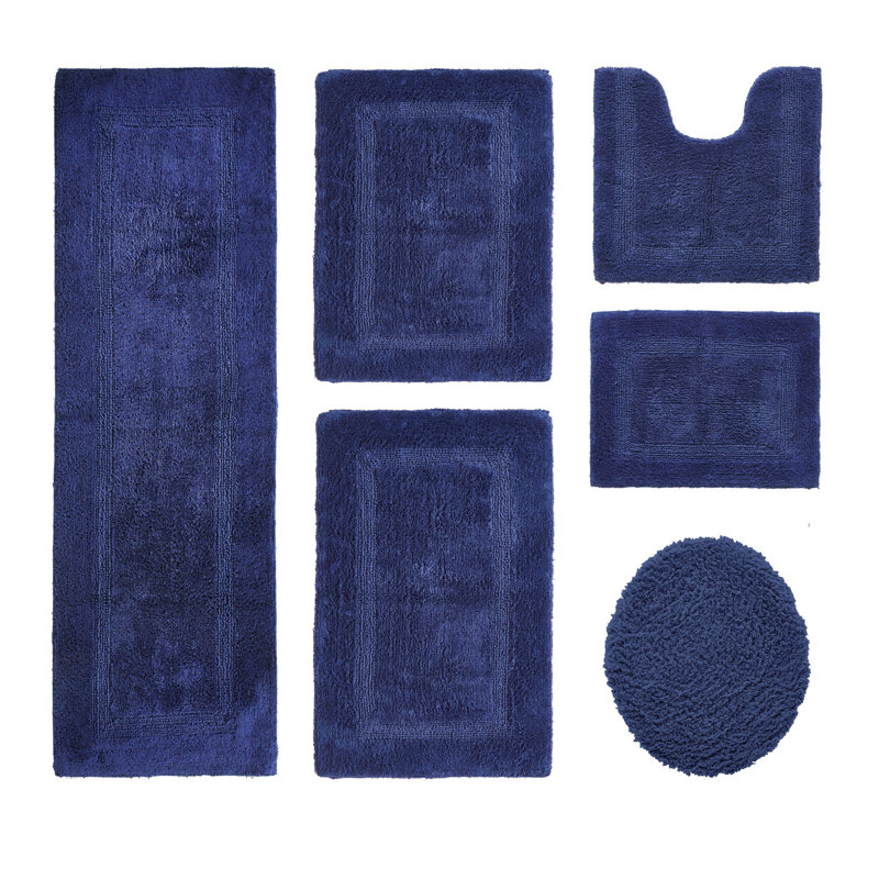 Lux Premium 100% Cotton 6 Piece Bath Rug Sets, Machine Washable, Super Absorbent & Tufted Weave Reversible Bath Mat for Bathroom, Shower, and Tub, Oeko-Tex Certified Bathroom Rugs