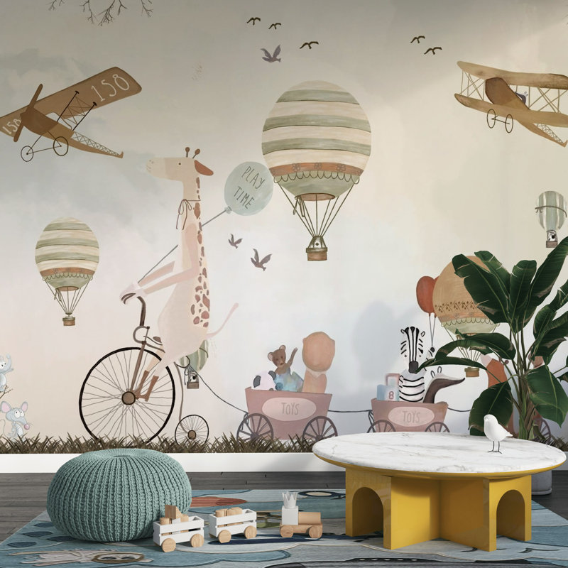 Adhésif mural en forme de ballon à air chaud rétro Alfja, L 75 po x l 112 po