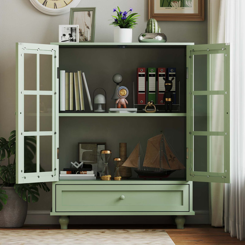 Buffet avec portes à double vitrage et tiroir, Vert