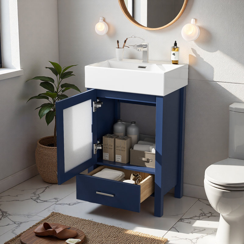 Meuble-lavabo de 20 pouces avec lavabo en céramique, Bleu