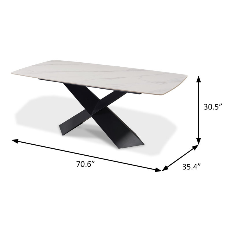 70.6" W Contemporary Dining Table, Black/White, Black