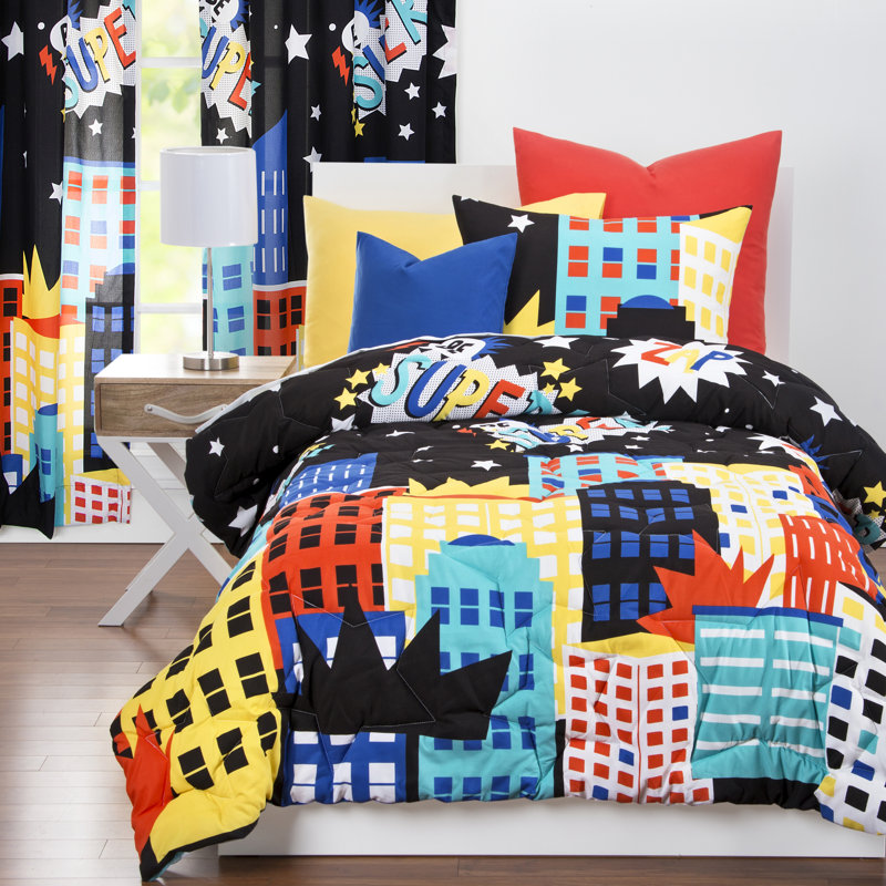 Be Super Blue Microfiber Twin Reversible Kids Comforter Set