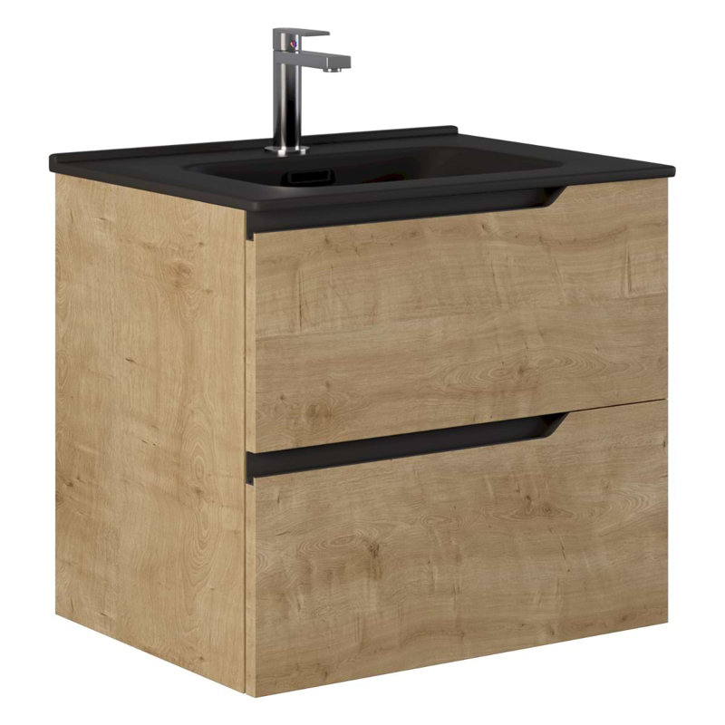 Duo 24" Single Vanity With Integrated Ceramic Top, 24", Blonde Wood, Black