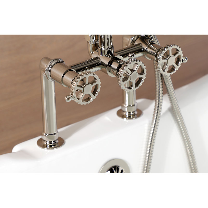 Kingston Brass Fuller Three-Handle 2-Hole Deck Mount Clawfoot Tub Faucet with Hand Shower, Gray