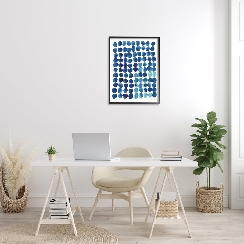 «Blue Polka Dot Motif Circle Shape Grid Watercolor» par Sue Schlabach, reproduction d'art sur bois