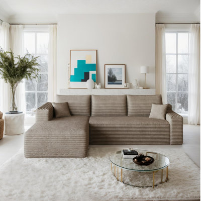 Boneless 94" Corduroy Upholstered Boneless Couch with Chaise, L Shape Modular Sectional Sofa with Deep Seat, Modern Cloud Sectional Couches for Living Room/Office, No Assembly Required