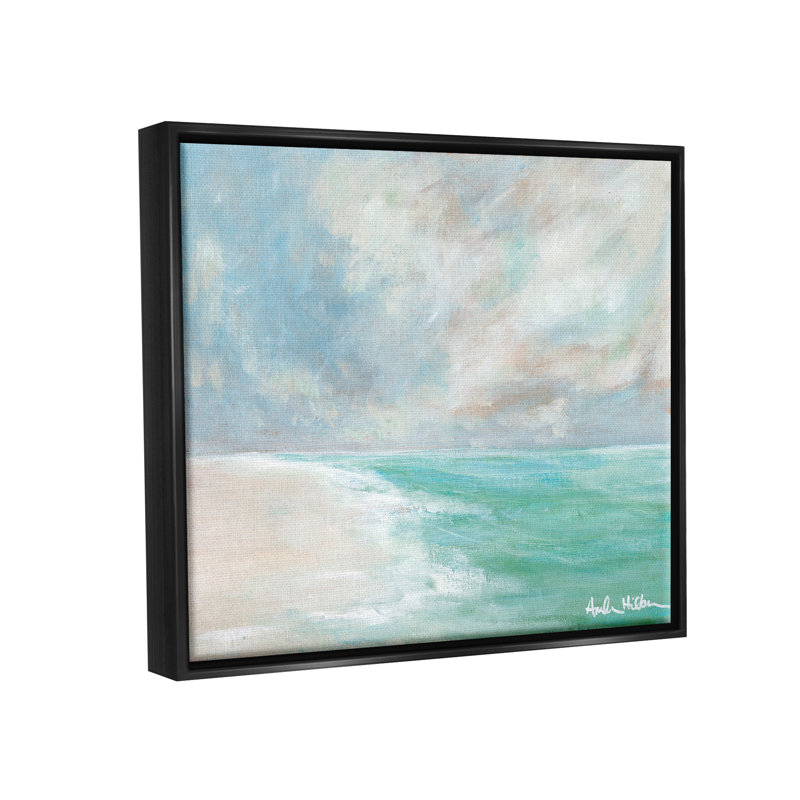 «Peaceful Beach Foam Shore Scenery Floater», art mural par Amanda Hillburn, Cadre flottant noir de jais