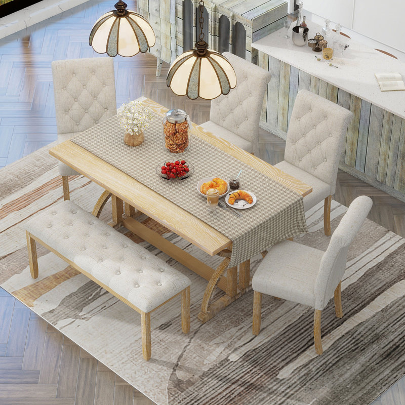 Ensemble de table de salle à manger 6 pièces, 6 pieds, 4 chaises rembourrées et 1 banc pour la salle à manger et la cuisine