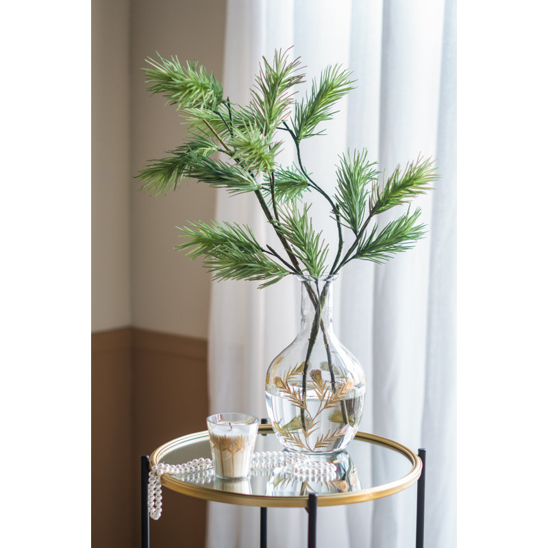 Vase incurvé en verre avec cou allongé et motifs floraux dorés - transparent / doré, H 11,4 po x l 6,7 po x P 6,7 po