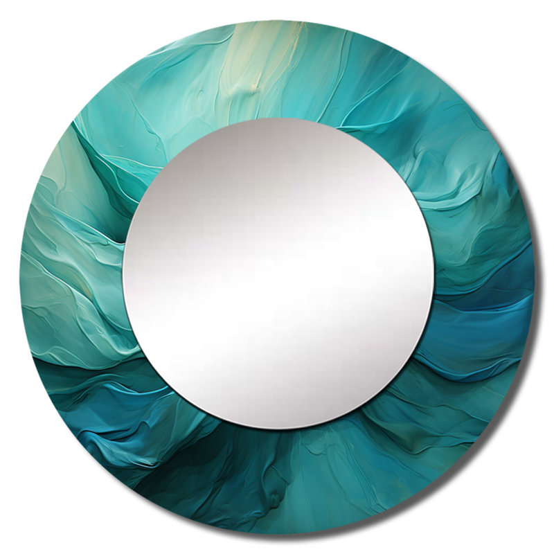 Turquoise Tranquility V - miroir de paysages, miroir mural décoratif rond moderne, impression d'art en métal, 29 po x 29 po