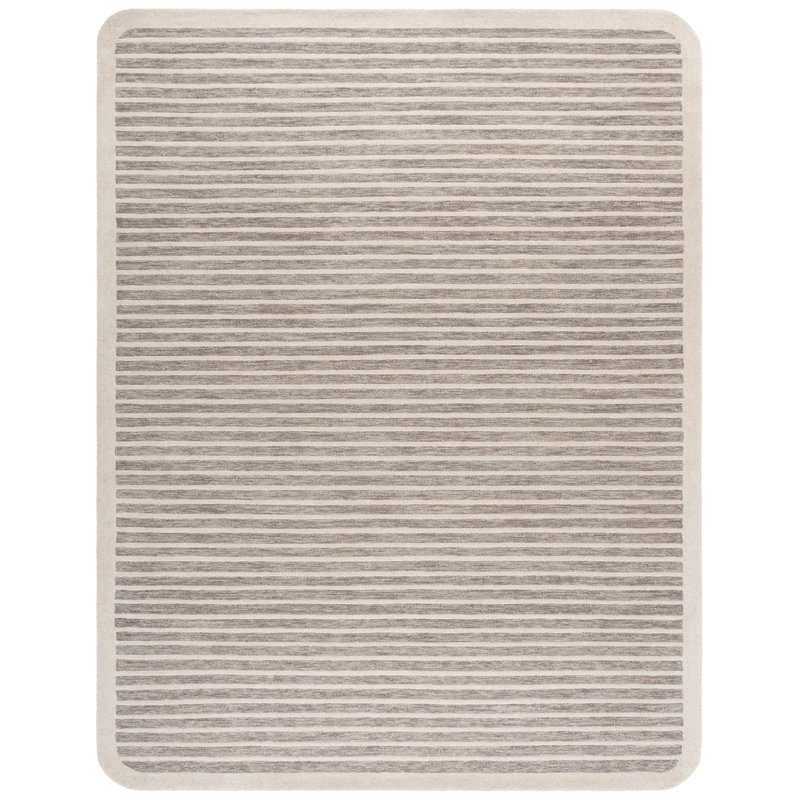 Tapis rayé en laine / coton touffeté à la main ébène brun / ivoire, Rectangle 8 pi x 10 pi