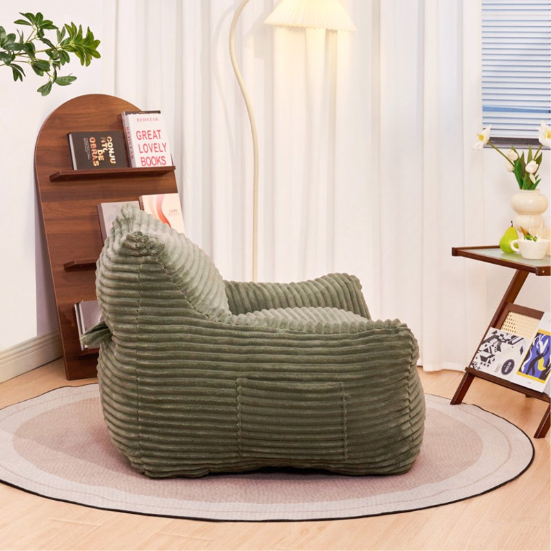 Bean Bag Chair For Adults With Armrests - Oversized Comfy Beige Beanbag Lounge Lazy Floor Sofa Chair For Living Room, Bedroom & Dorm, Cozy Fluffy Single Cloud Mini Couch
