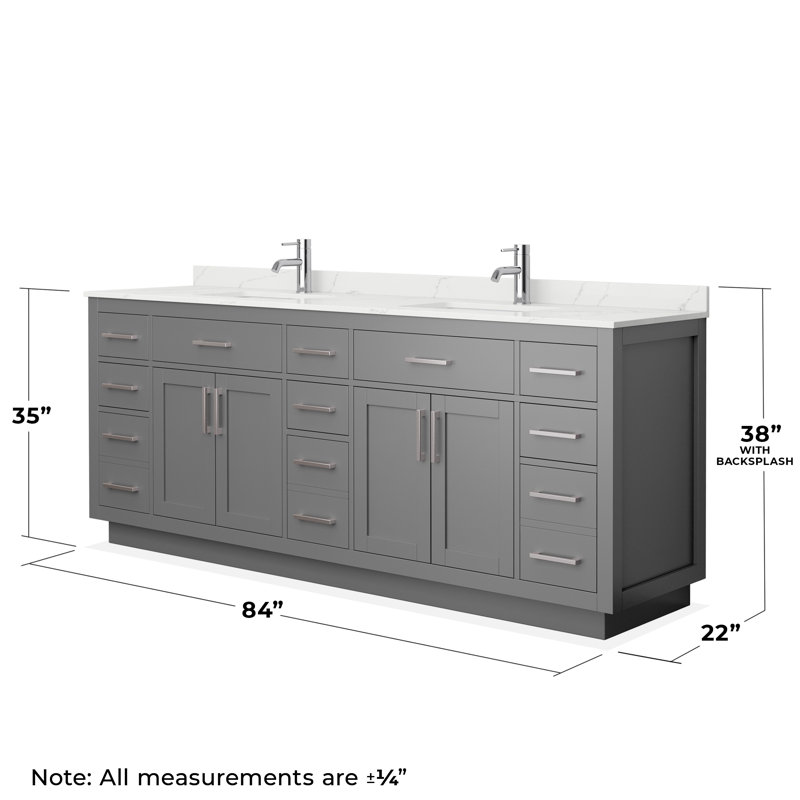 Beckett TK 84'' Free Standing Double Bathroom Vanity with Top, Dark Gray, Matte Black, Giotto Quartz