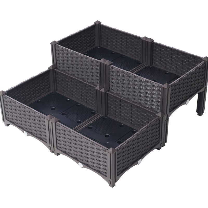 Lit de jardin brun à arrosage automatique avec pieds - 4 pièces de fleurs, d'herbes et de légumes en polypropylène avec système de drainage sur pied pour installation facile