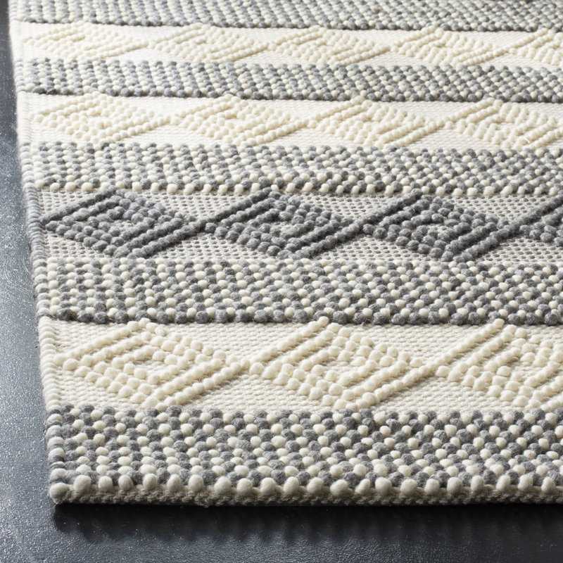 Tapis en laine / coton tissé à la main jacquard en ivoire / gris jacques, Rectangle 3 pi x 5 pi