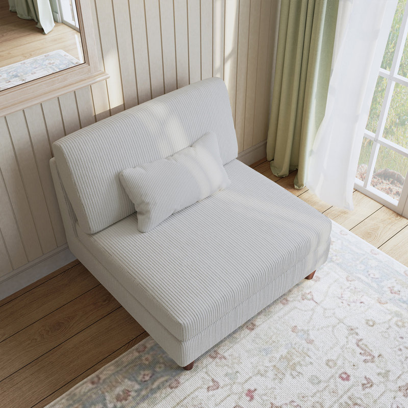 Seemab 102.1Cm Wide Slipper Chair, Sea Salt Grey Corduroy