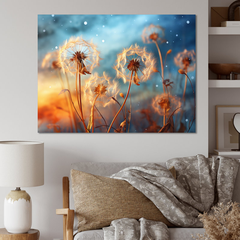 «Blue Dandelion Dancing In The Morning I», reproduction sur toile, H 34 po x l 44 po x P 1,5 po, Toile tendue