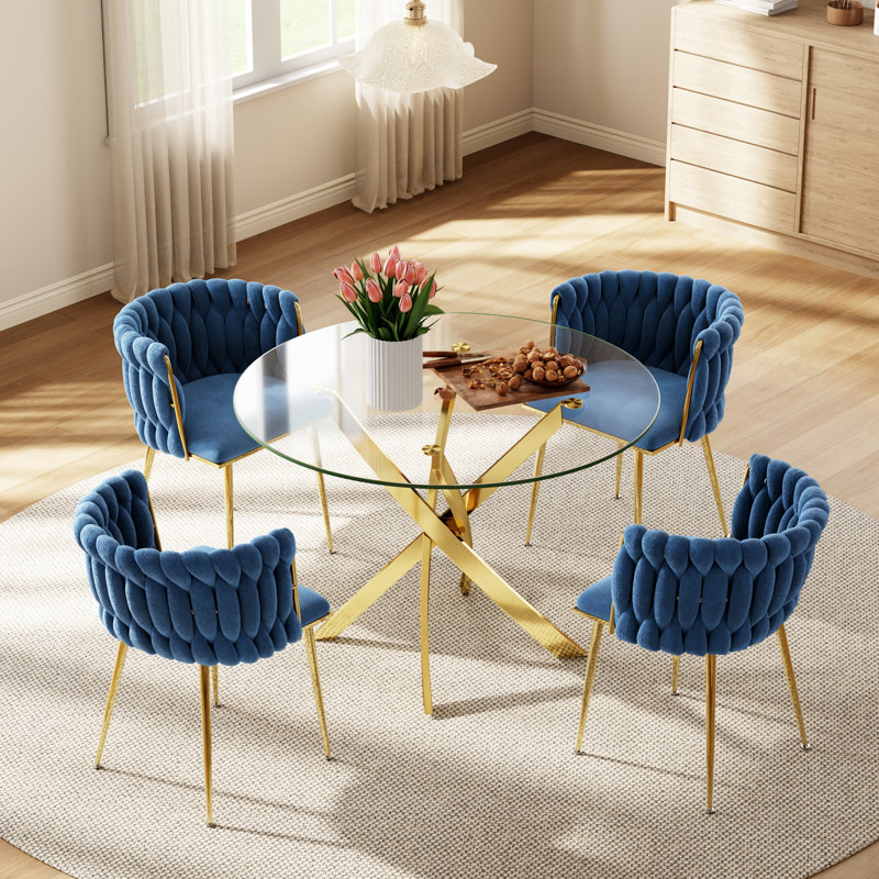 Table de salle à manger Azaryah, Bleu, H 29,5 po x L 36 po x l 36 po