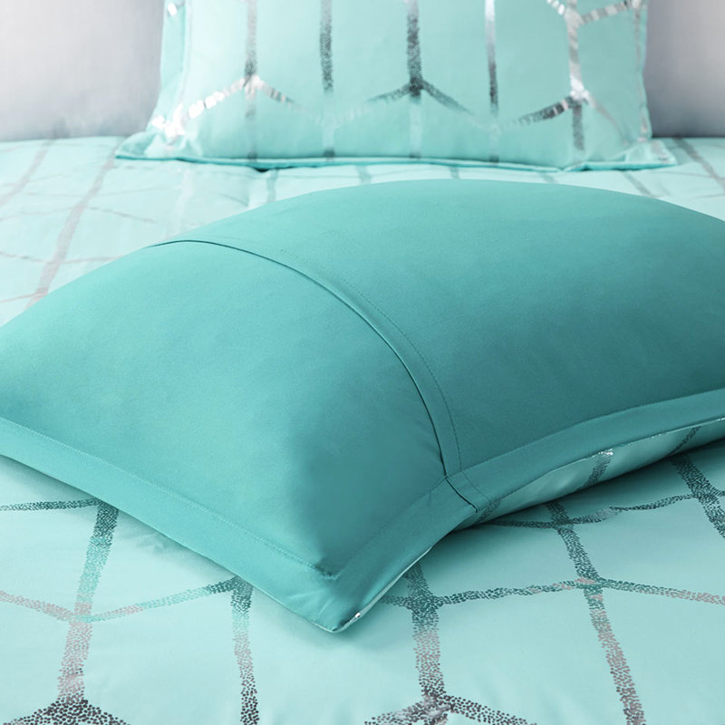 Édredon double / grand avec base et fond embellissements métalliques argentés, Aqua / argenté