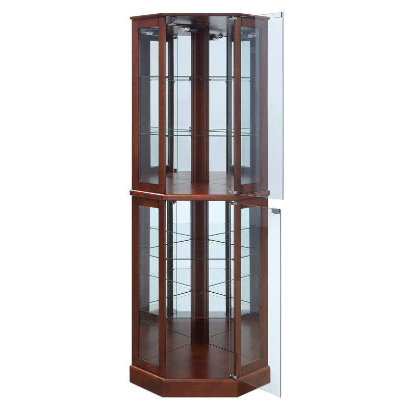 Schmidt Wood/Glass Lighted Corner Curio Cabinet 72" H, Walnut