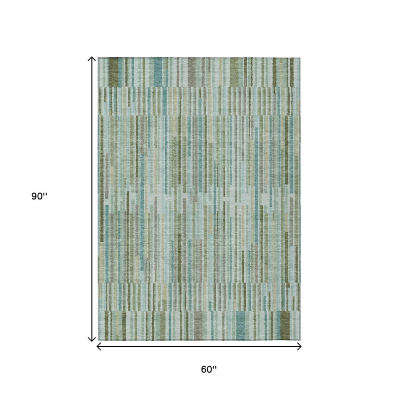 Tapis intérieur / extérieur rayé vert et bleu sarcelle 5 pi x 8 pi lavable