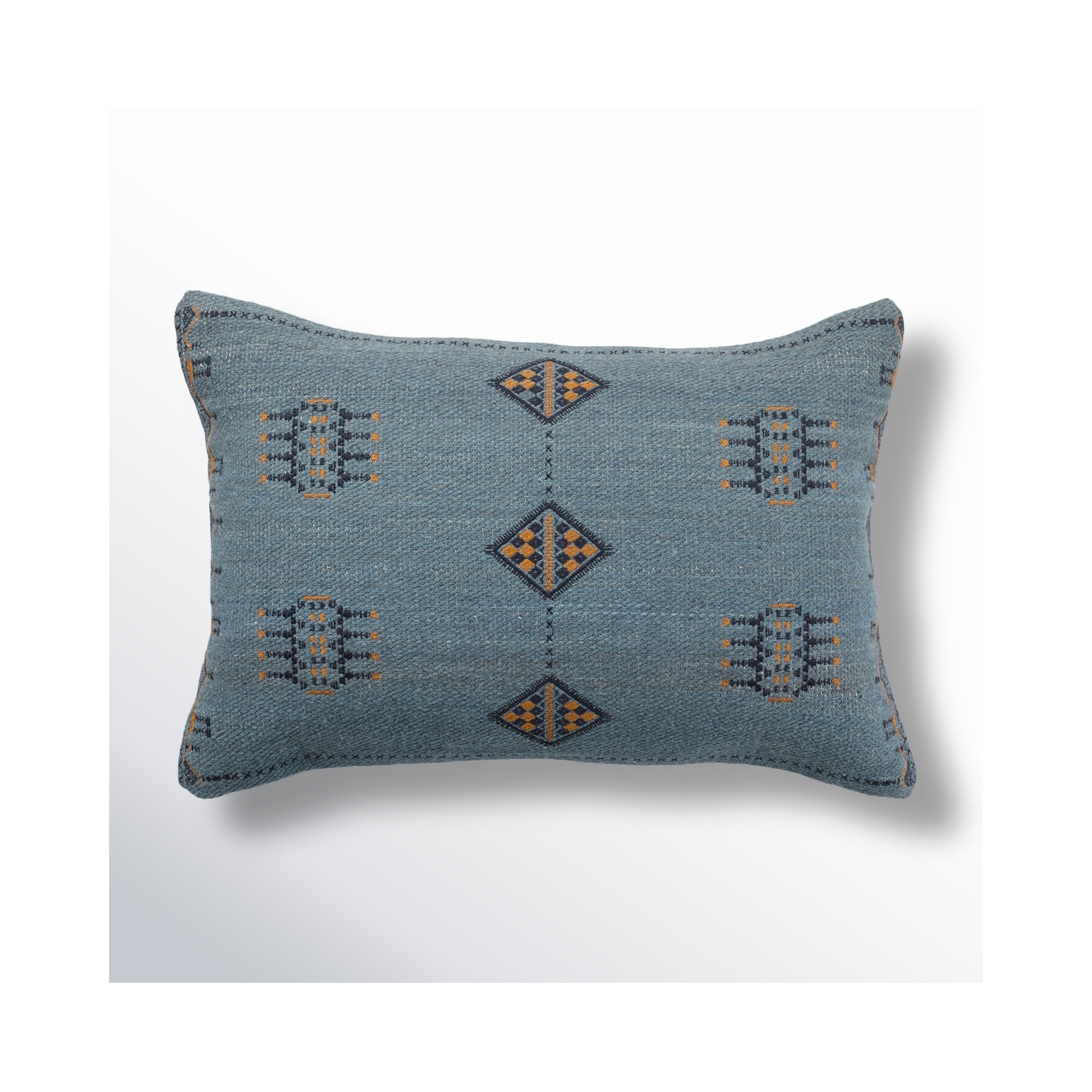 Waldeck Embroidered Wool Lumbar Throw Pillow, Down