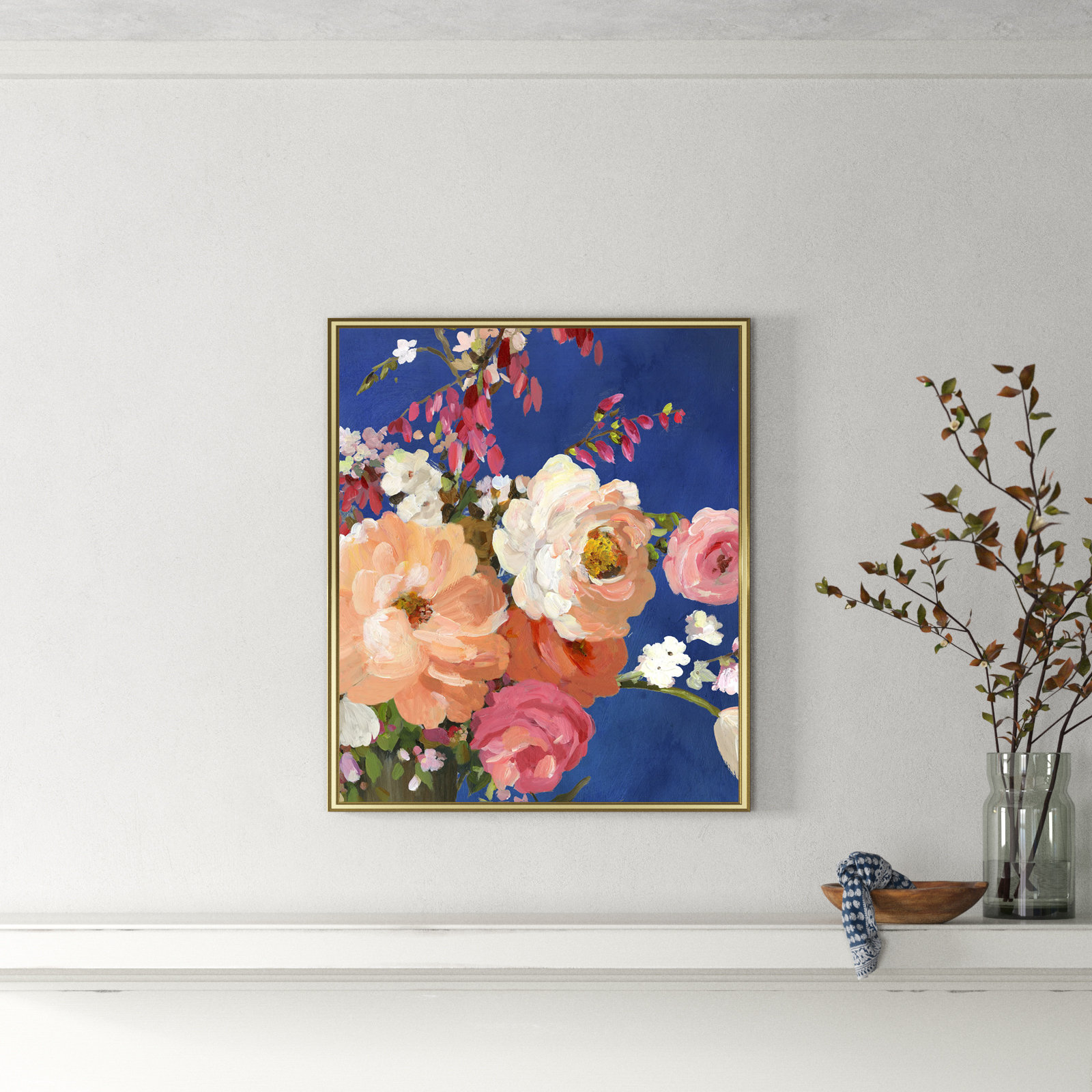 Calliope "Midnight Garden Flowers I" Painting, 26.75" H x 22.75" W x 0.875" D, Gold Framed