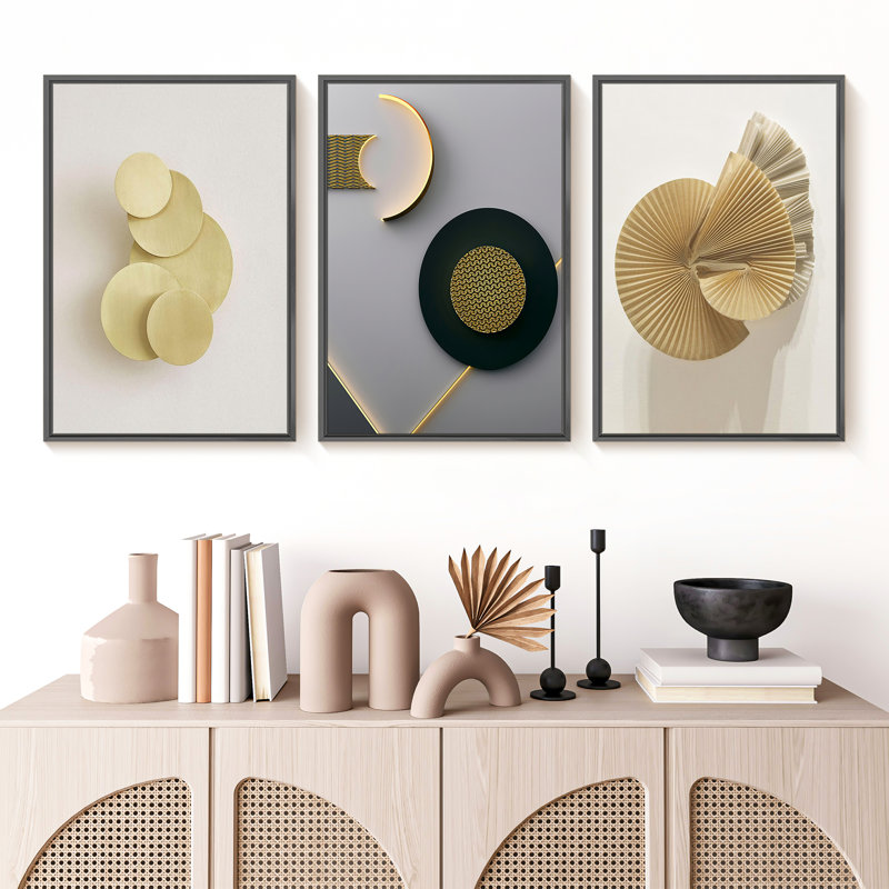 Abstrait moderne - ensemble de 3 reproductions de photos sur toile, Noir, H 16 po x l 36 po x P 1,5 po