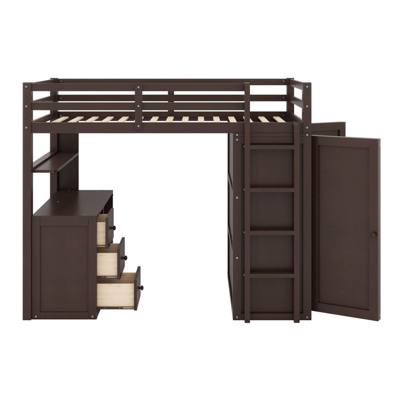 Lit mezzanine avec tiroirs, bureau et garde-robe