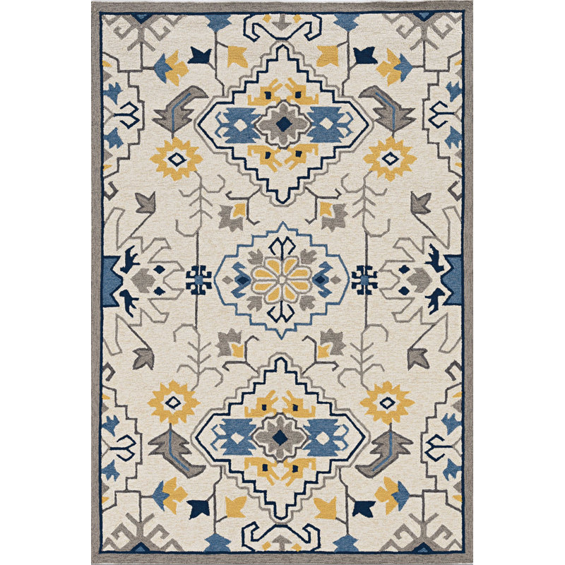 Tapis floral touffeté ivoire