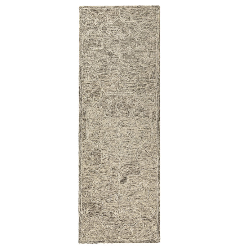 Ivy Handmade Transitional Distressed Floral Motif Tufted Wool Hallway Runner Rug, Runner 2'6" x 7' 6", Brown