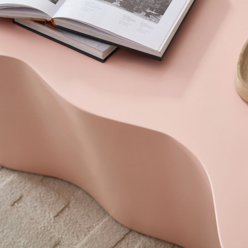 Table basse de 50 po de forme unique en fibre de verre robuste pour salon sans assemblage, Rose
