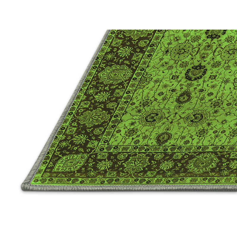 Tapis vert moyen lavable 1238 Mid-Century, Rectangle 7 pi x 10 pi