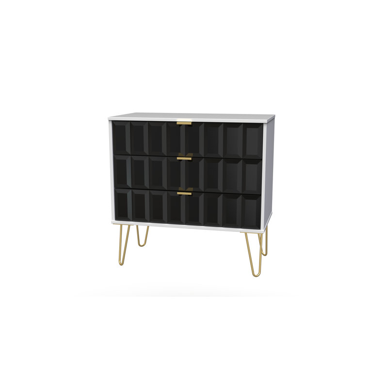 Fully Assembled Aleksej 3 - Drawer Chest of Drawers, Deep Black