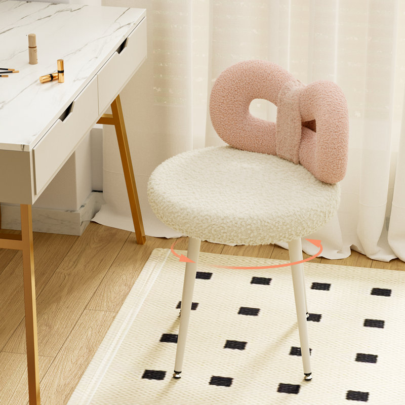 Vanity Chair With Back Wide Pink/Beige White