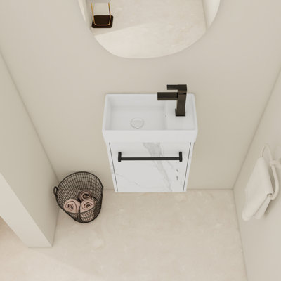 Meuble-lavabo mural 16 po avec lavabo en céramique et porte d'armoire à fermeture en douceur, pour petite salle de bain