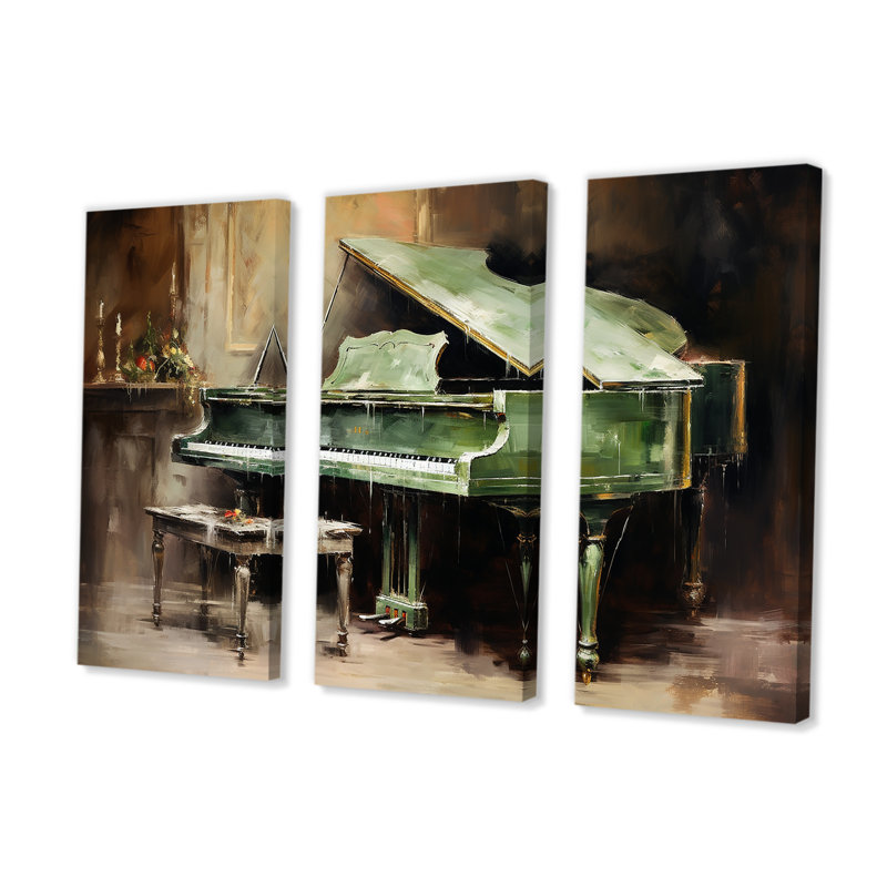 Green Piano Impressionist instrument III - Ensemble de décoration murale piano, H 40 po x l 60 po x P 1 po
