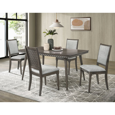 Dark Brown Rectangular Dining For Contemporary With 4 Upholstered Chairs And Elegant Design Mid-century Modern Finish Comfortable