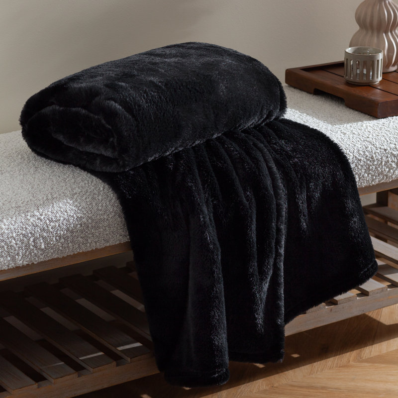 Kallu Throw Machine Woven Throw Blanket, Black, 130cm W x 180cm L