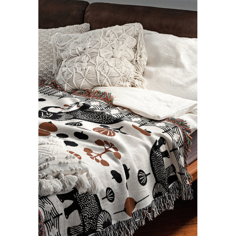 Jeté en mélange de coton Gardo Elephant, Noir / orange brûlé / blanc cassé, L 70 po x l 50 po