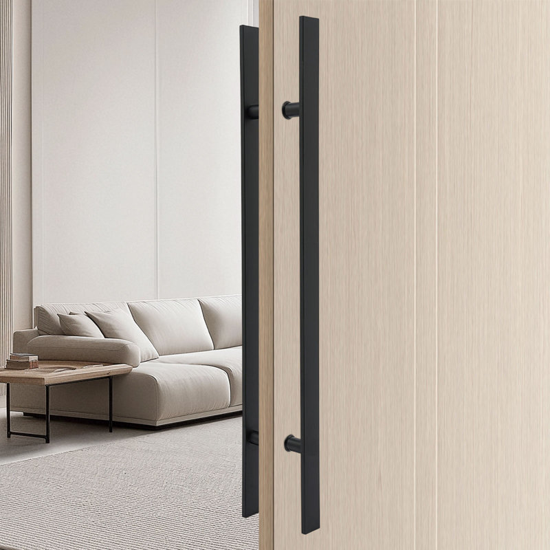 Poignée de porte à double face en acier inoxydable, paire de poignées de porte de grange coulissantes à pousser, poignée de porte commerciale en forme de H (35,24 * 1,6 * 5,9N)