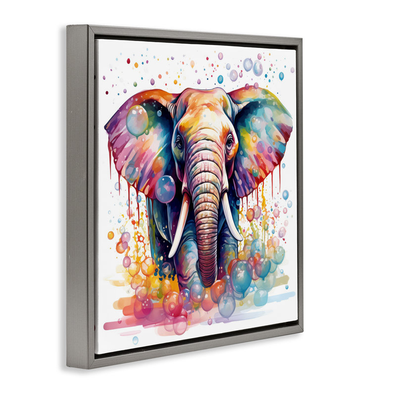 «Bubble Motif Elephant» par Mary Cunningham, Cadre flottant gris lustré, H 25 po x l 25 po