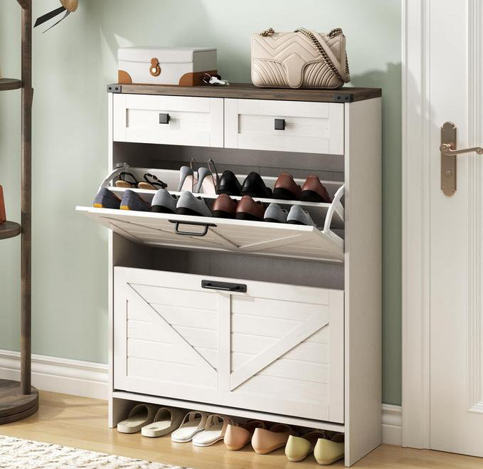Armoire de rangement pour chaussures, armoire à chaussures moderne avec 2 tiroirs rabattables et 2 tiroirs