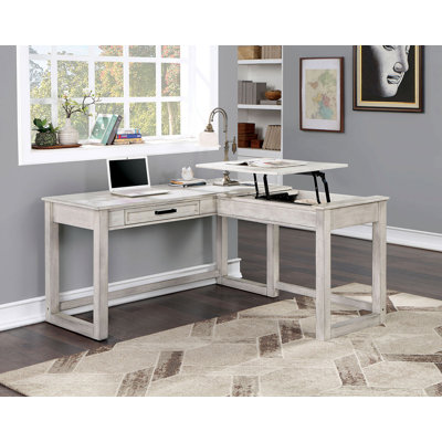 59.4" W Transitional Lift-Top Corner Desk, Antique White