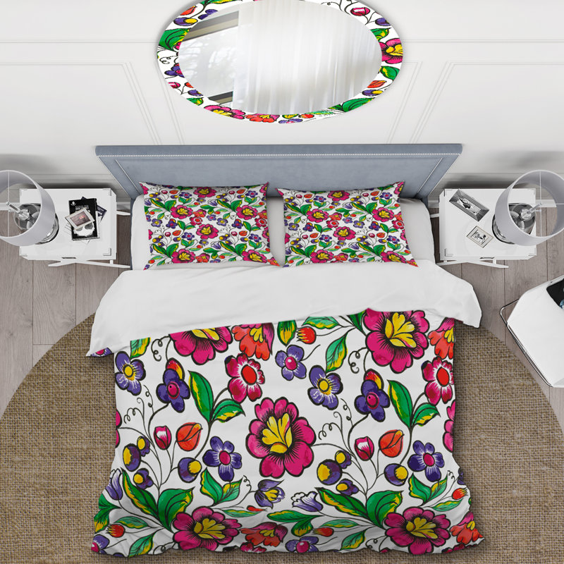 Floral rose et feuille verte - ensemble de housse de couette floral - polyester microfibre