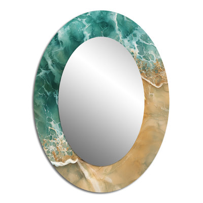 Coastal Spiral Emerald Seashell II - Coastal Oval Wall Mirror