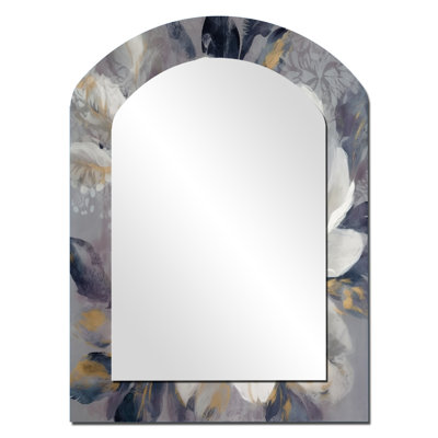 Emotions Of White Gold Peony Flower I - Peonies Asymmetrical Decorative Wall Mirror, White Arch Large Mirror, Printed Metal Art