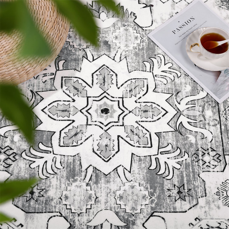 Oriental Machine Washable Gray Area Rug